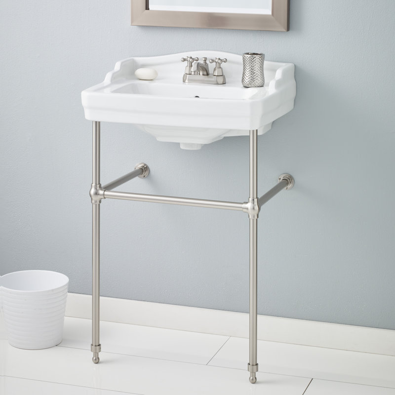 Cheviot Products Essex 24" Console Bathroom Sink with Overflow & Metal Base, Brushed Nickel, 4" Centerset