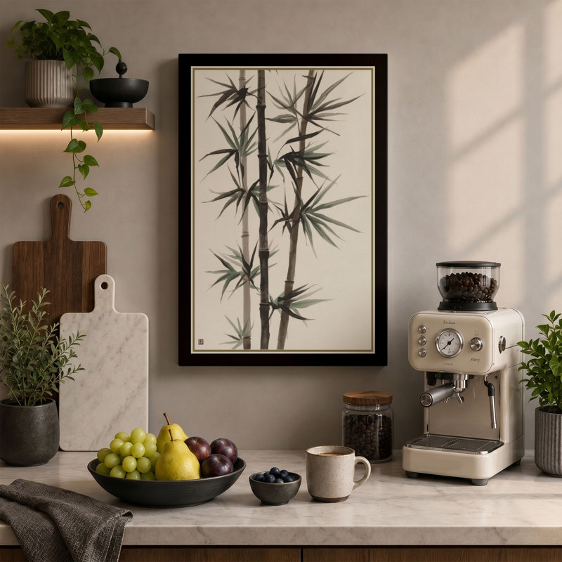 Bamboo Study Japandi - Wrapped Canvas, 24x16 - 61.0 x 40.6 cm, Taupe Border