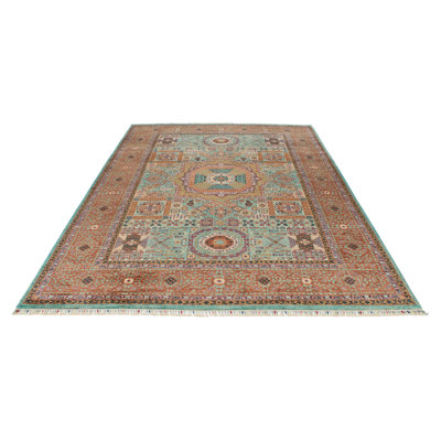 7x10 Green and Rust Turkish Tribal Rug