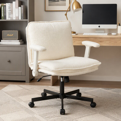 Chaise de bureau pivotante en tissu chenille à hauteur réglable, chaise de bureau rembourrée avec accoudoirs, chaise de travail ergonomique en mousse haute densité pour salle d'étude de bureau à domicile, noir