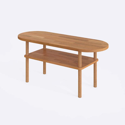 Kennard Solid Beech Wood Coffee Table, Oval Minimalist Table for Modern Living Room