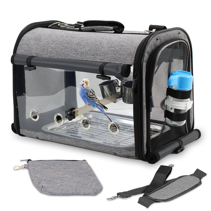13.3'' Plastic Flat Top Travel Bird Cage with Perch, Gray