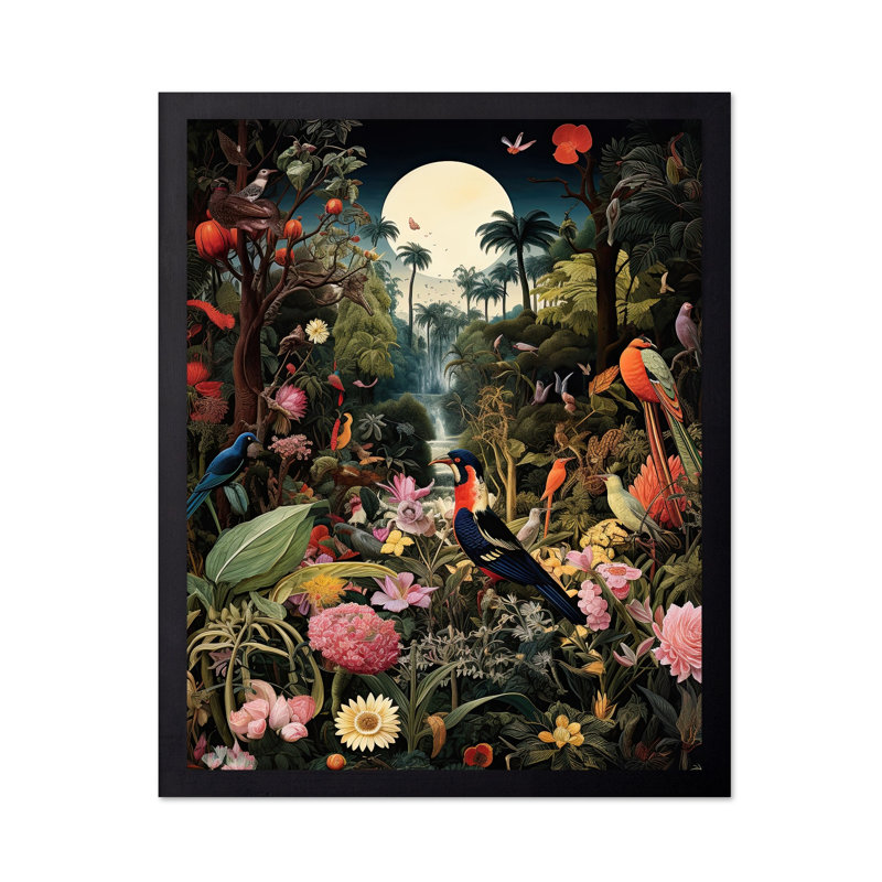 Oiseaux dans la forêt, Black Framed, Poster, 12"H x 16"W