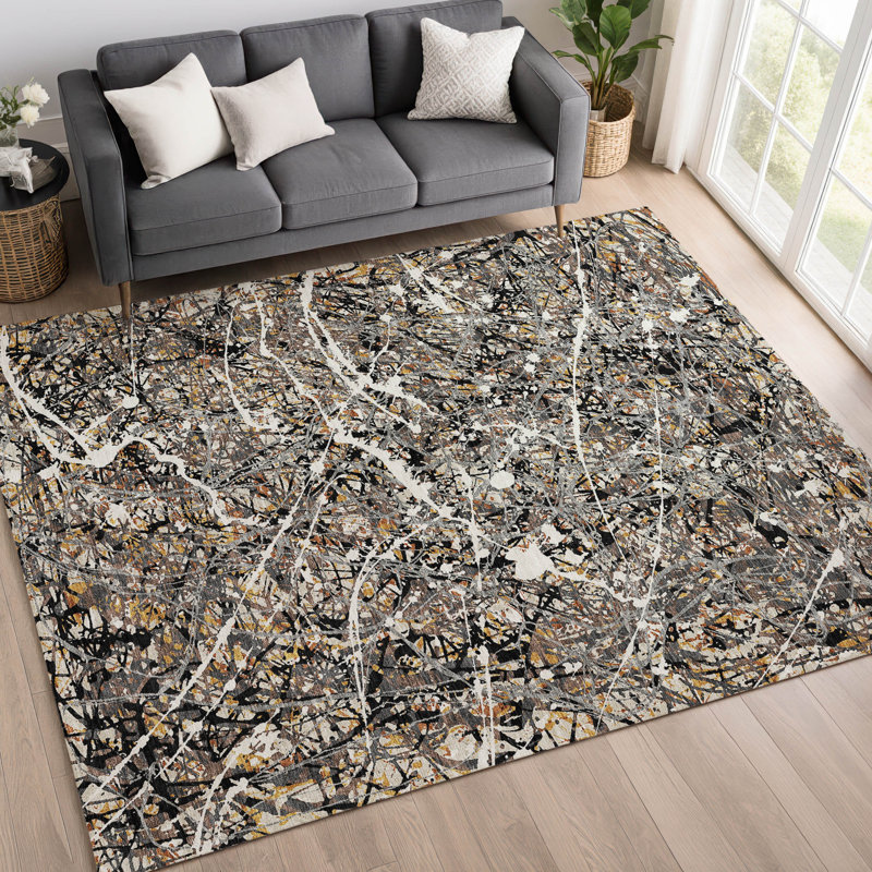 Tapis abstrait lavable à la machine intérieur / extérieur ACN2389, Rectangle 5 pi x 7 pi 6 po