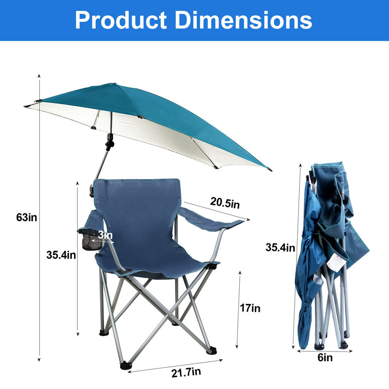 Seidler 220.5 lbs Capacity Foldable Camping Chair with Detachable 360° Sun Canopy  600D Oxford Fabric, Black