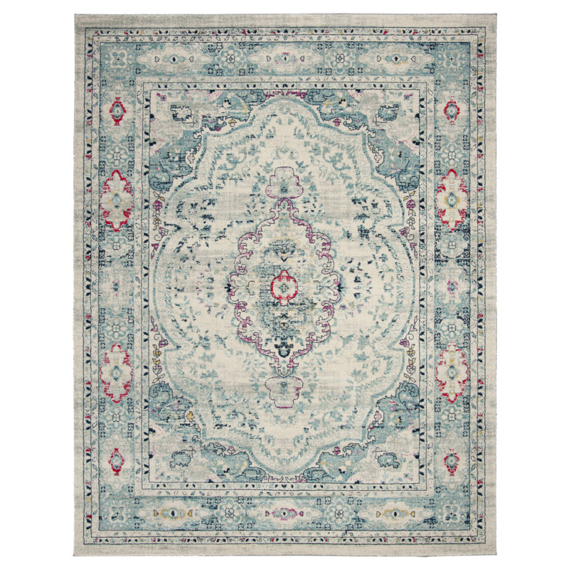 Christa Southwestern Light Gray/Fuchsia Area Rug, Rectangle 8' x 10'