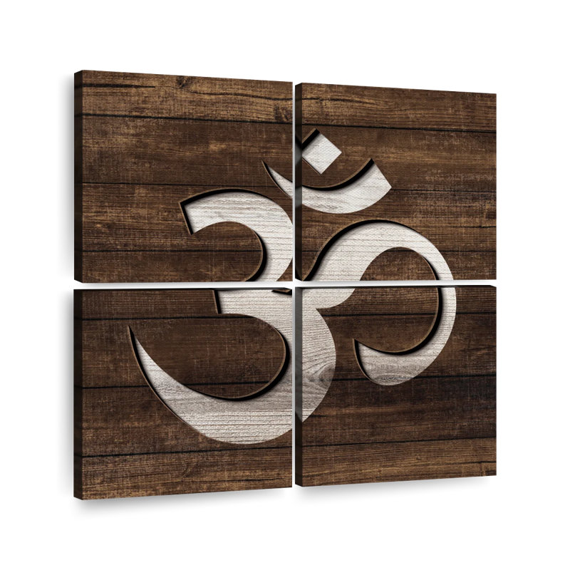 «Buddhist Symbols Spiritual Om I» sur toile, reproduction de 4 pièces, H 45 po x l 45 po x P 1,25 po