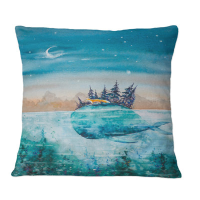 Whale And Fox In Fairy Tale Landscape - Children''s Art Printed Throw Pillow