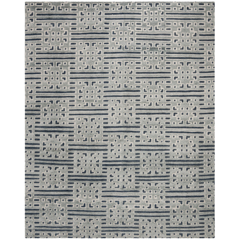 Tapis géométrique en laine noué à la main Stacy, Rectangle 8 pi x 10 pi