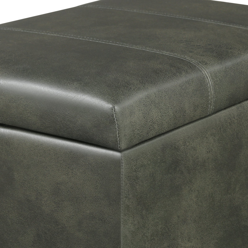24" Faux Leather Storage Ottoman, Green