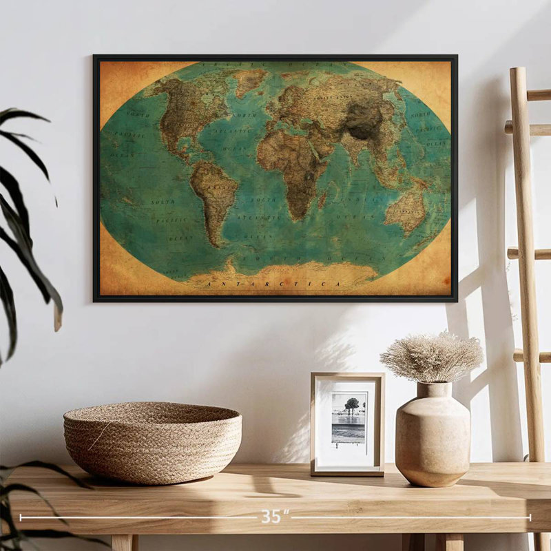 Carte du monde rétro Aliaz, H 17 po x l 25 po