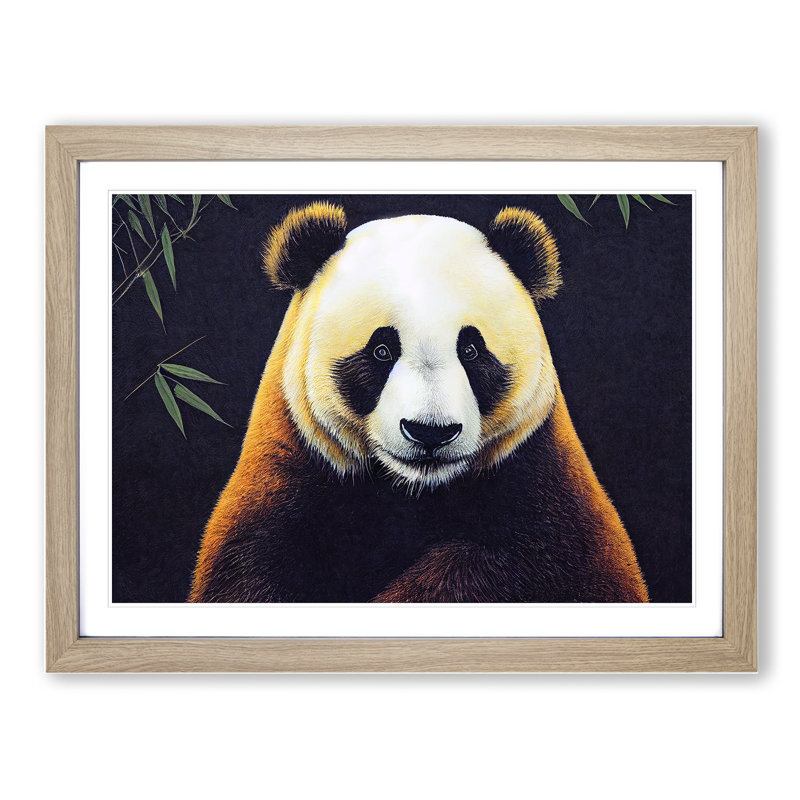 Captivating Panda - Single Picture Frame Print, Oak, 34cm H x 46cm W x 2cm D