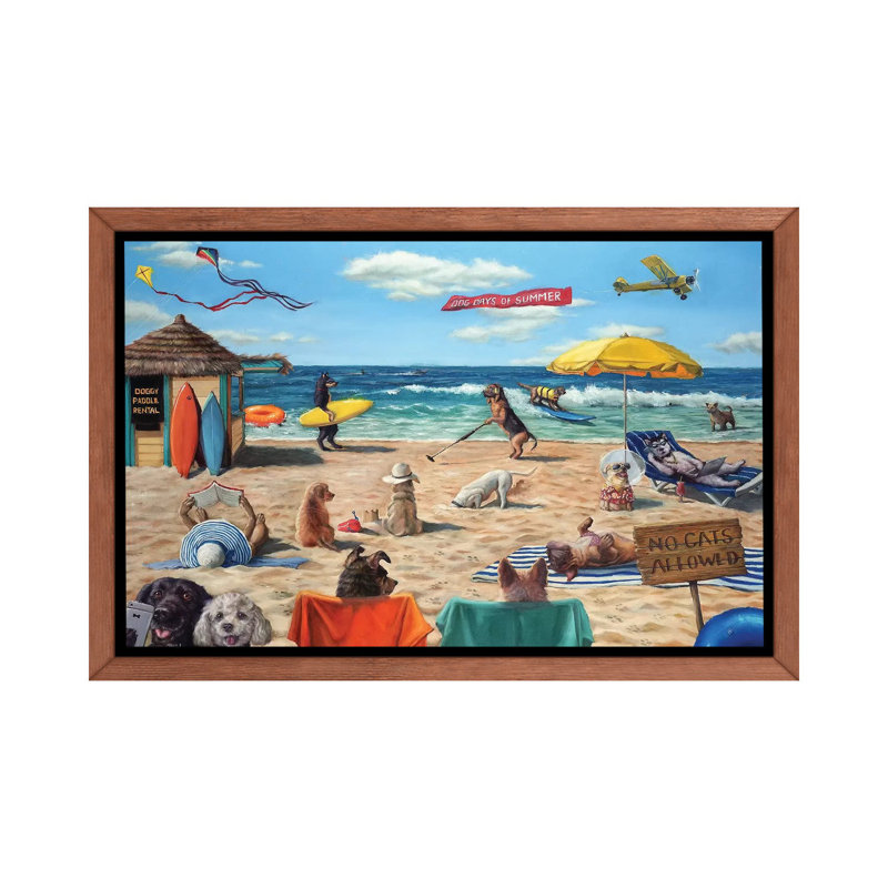 «Dog Beach» - reproduction d'art, Cadre bois classique, H 18 po x l 26 po x P 1,5 po