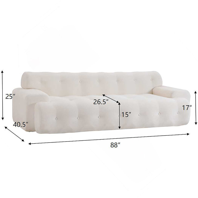 Canapé 88 po à 3 places capitonné 88 po Cloud - Aucun assemblage requis, Blanc