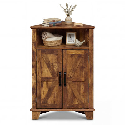 2-Door Sideboard Organizer Cabinet with Open Storage & Adjustable Shelf for Living Room Rustic Brown