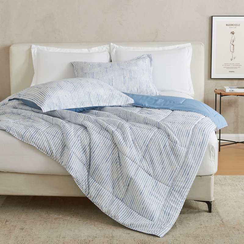 Twin XL Blue and White Reversible Microfiber Comforter Set
