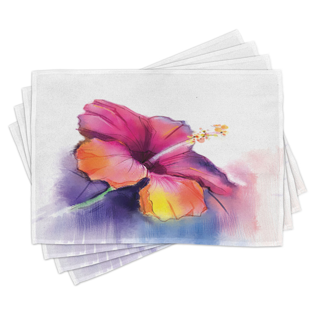 Platzdeckchen 4er-Set, Hibiskusblüte Pastell, Multicolor