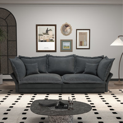 90.55" Modern Comfy Upholstered Sofa Cloud Couch, Deep Seat Couches With Multiple Large Soft Pillows, Convertible Deep Seat Chaise Longue For Living Room Bedroom, Apartment, Office, Grey