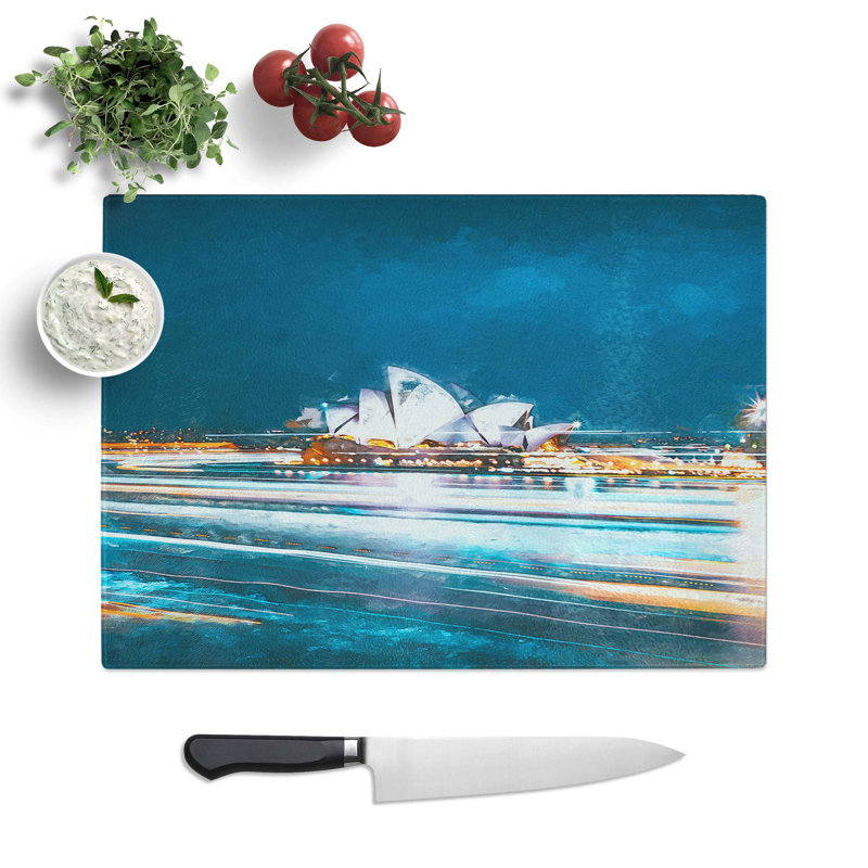 Tempered Glass Sydney Opera House Lights Chopping Board, 28.5 cm W x 20 cm L