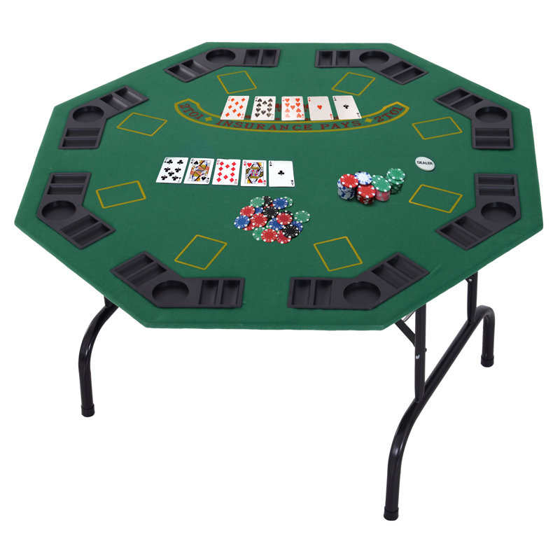 Ventura 8 Player Folding Games Poker Table Chip Cup Holder Steel Base Green