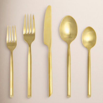 Fortessa Capri 18/10 Stainless Steel 20 Piece Flatware Set (Service for 4), Brushed Gold