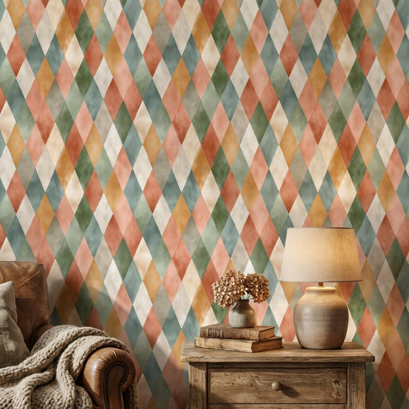 Papier peint géométrique amovible à motif géométrique