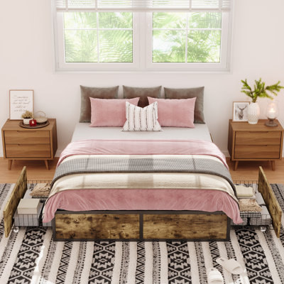 Platform Storage Bed Frame With 2 Customizable Drawers,No Box Spring Needed