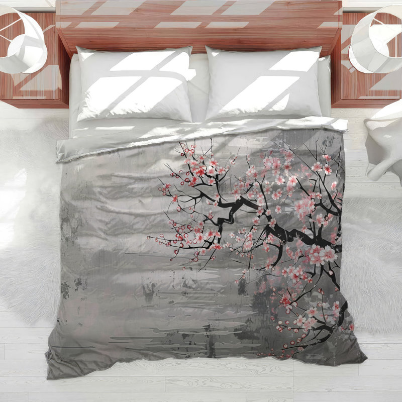 Cherry Blossoms Bedding Nature Comforter Japandi, Twin Comforter
