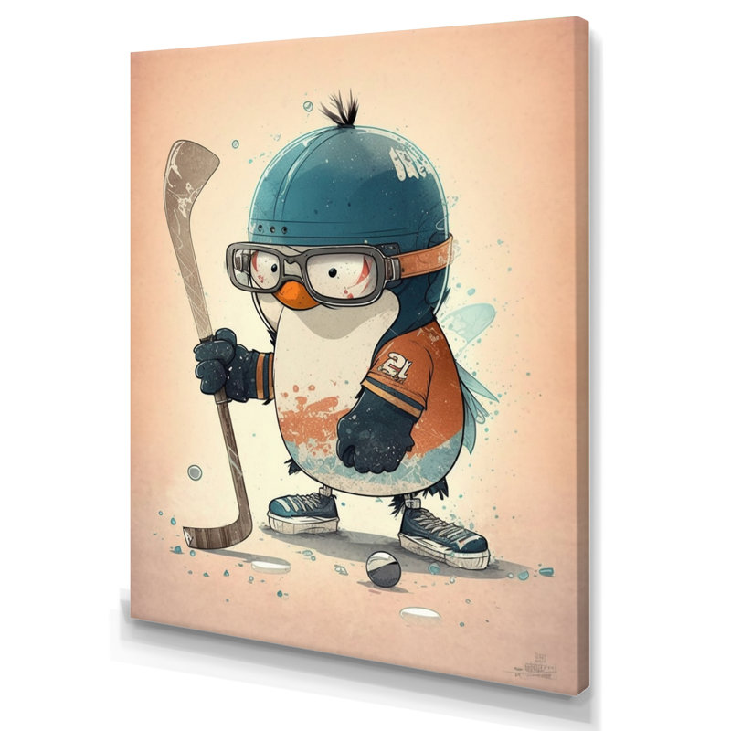 Dessin animé pingouin, impression sur toile, H 20 po x l 12 po x P 1 po, Toile tendue