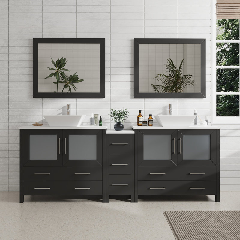 Ensemble de meuble-lavabo double en bois 84 "avec miroir , Espresso