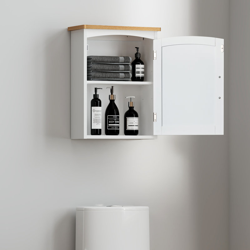 Armoire de rangement murale à porte simple avec tablette réglable Latitude Run® - blanc et gris, Chêne / Blanc
