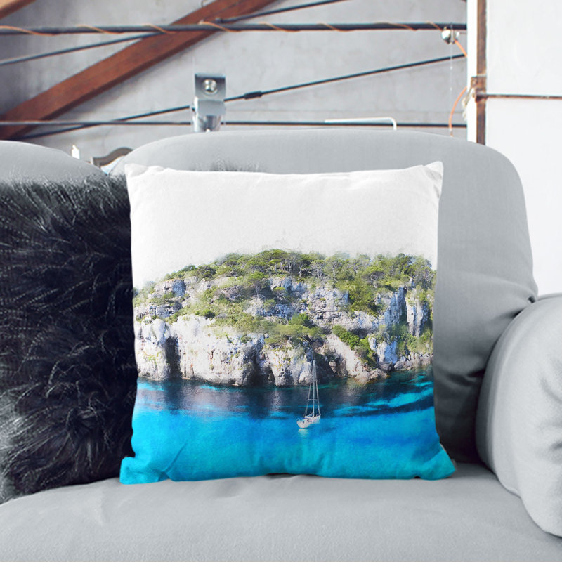 Sailing Boat in Formentera Spain Cushion with Filling, Stone, 40cm H x 40cm W x 15cm D