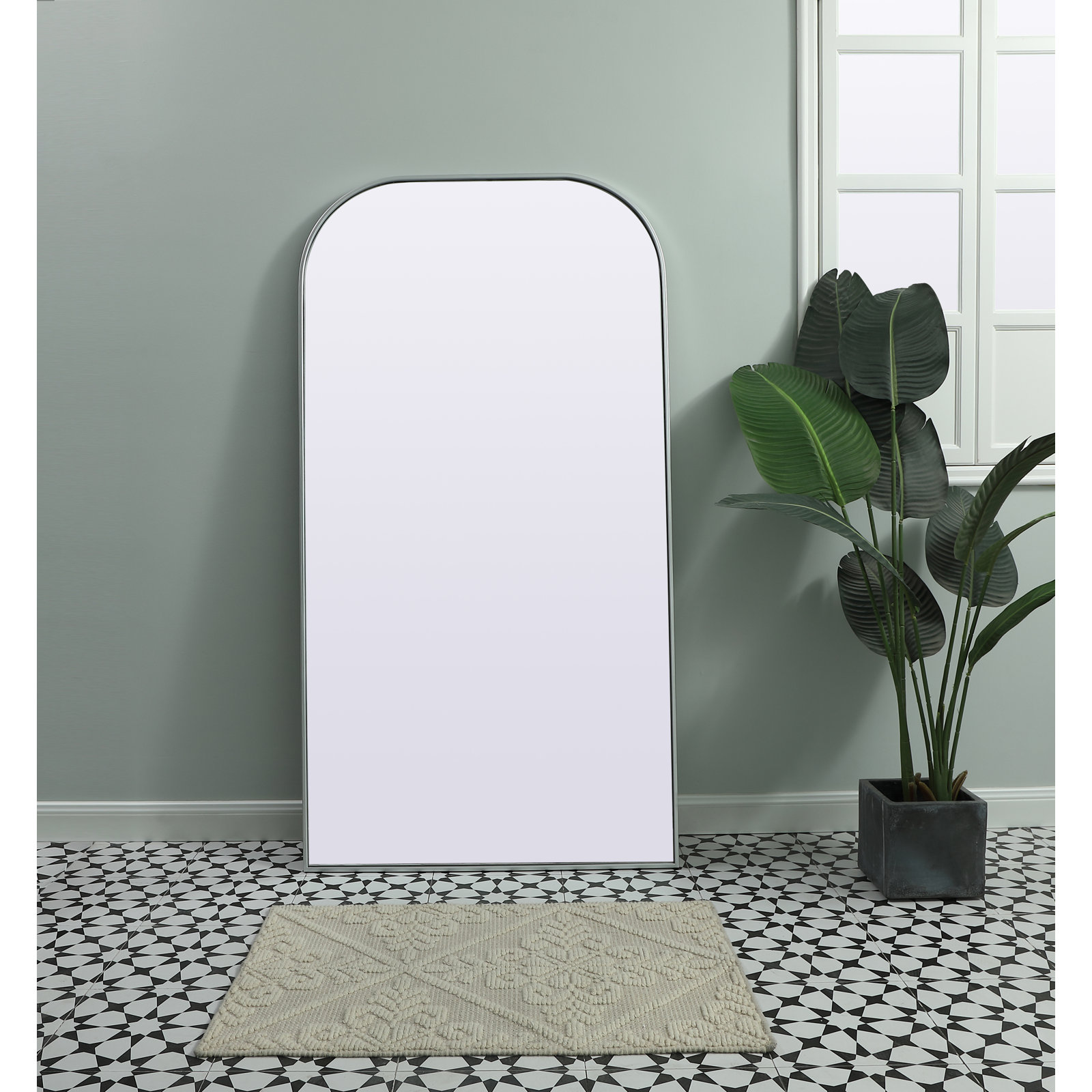 Sabine Metal Wide Arch Wall Mirror, 66" x 35", Silver