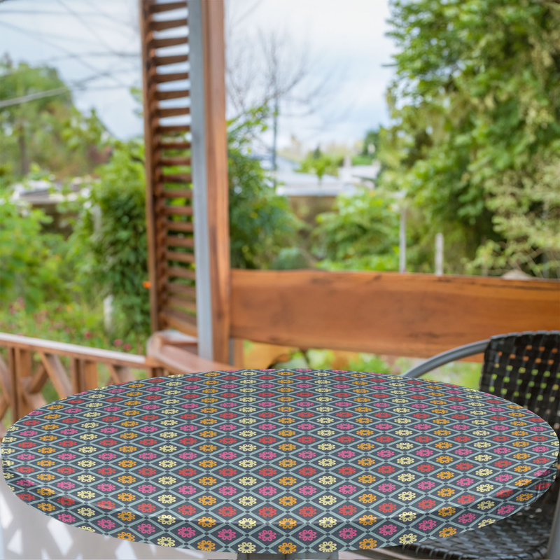 Bungalow Rose Colorful Fitted Round Tablecloth Diameter Multicolor