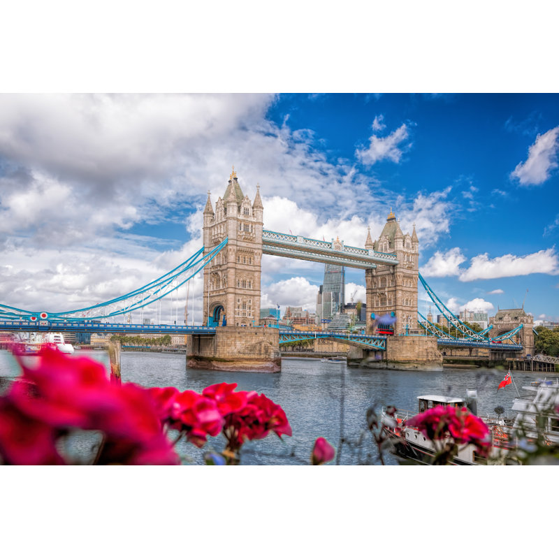 Tower Bridge With Flowers In London;England;UK - Wrapped Canvas Print, 61cm H x 91cm W x 3.8cm D