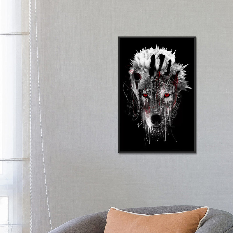 « red-avec loup », impression sur toile, H 26 po x l 18 po x P 1,5 po, Toile avec cadre flottant noir, Pas de tapis