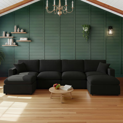 Lodkccy Cloud Modular Sectional Couches 123.8” L Shaped Couch For Living Room Deep Seat Sectional Couch Down Filled Modular Sofa With 2 Ottoman For House Office Black