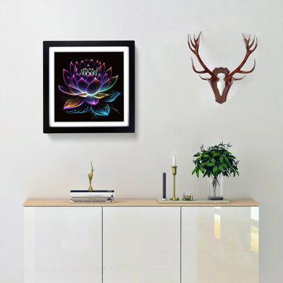 Lotus Flower Neon Art No.1 - Framed Print