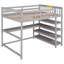 Lit mezzanine avec tablettes de rangement et bureau sous le lit-697814389-697814390