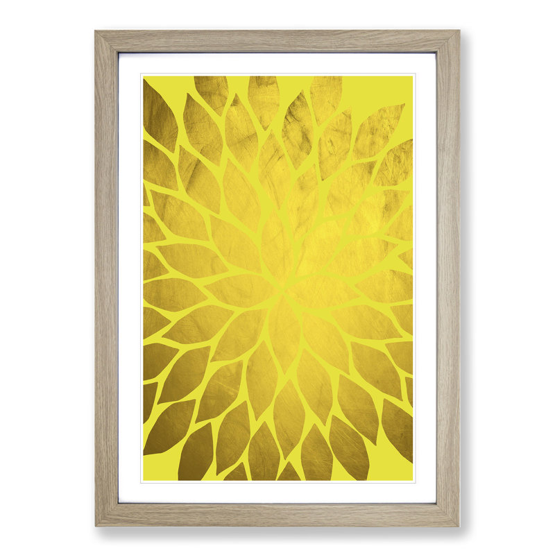Abstract Leaves No.2 Gold - Picture Frame Graphic Art, Oak, 90cm H x 65cm W x 2cm D