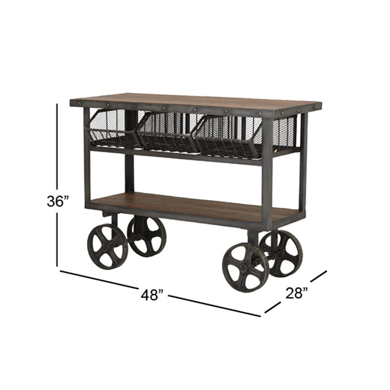Black Metal Industrial Rolling Cart 3 Basket Drawers Console Table