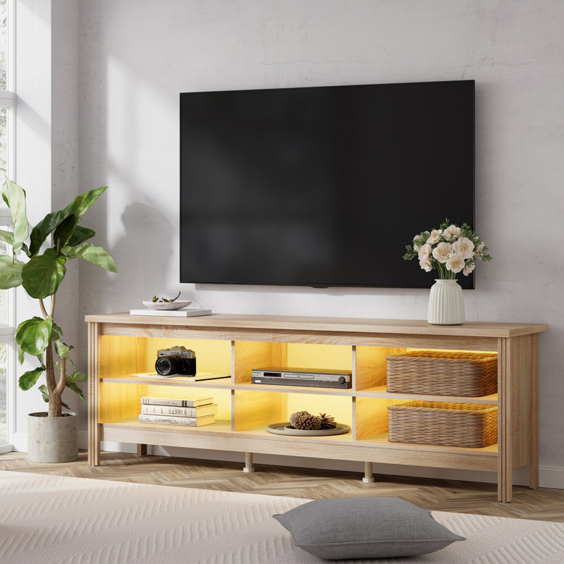 Meuble télé pour téléviseur de 75 po ou moins Ashae, Chêne / jaune