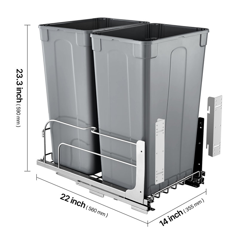 Poubelle de cuisine double coulissante avec fermeture en douceur 50QTx2, 25 gallons