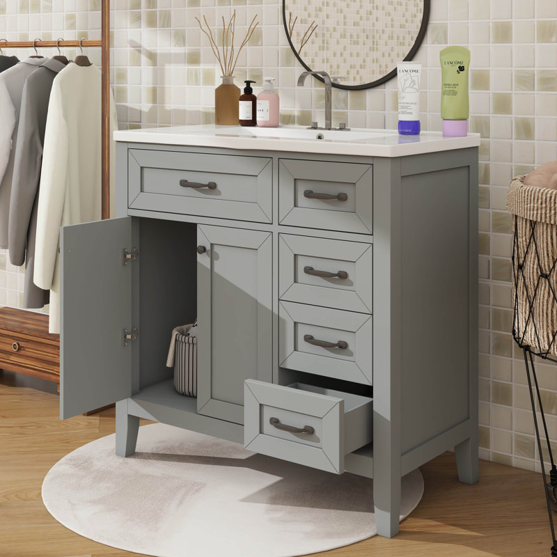 Ensemble de meuble-lavabo 36 po avec tiroirs et armoire, Gris, Noir