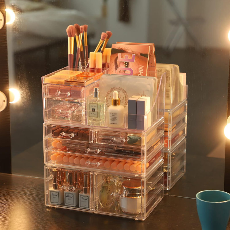 Ensemble de 2 boîtes de rangement de maquillage transparentes