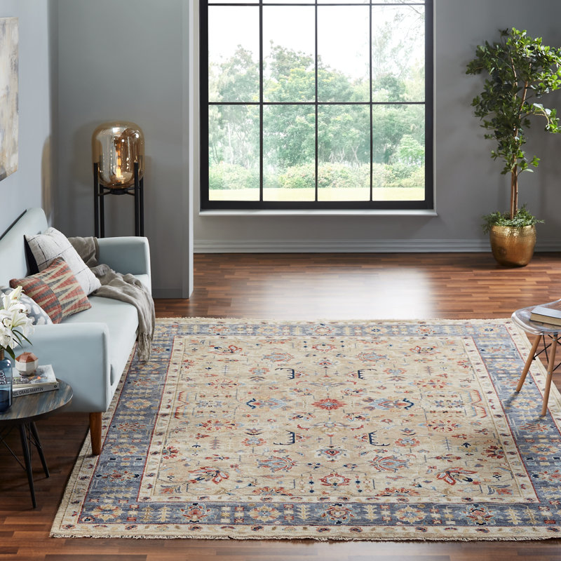 Wool Area Rug in Beige, Rectangle 6' x 9'