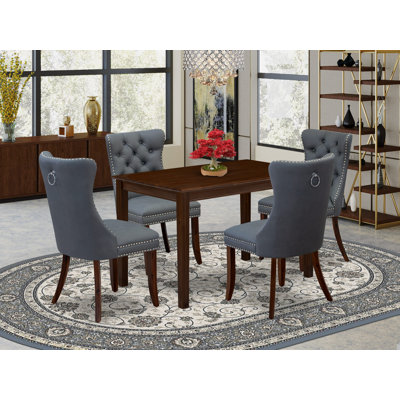 Ensemble de salle à manger 5 pièces composé d'une table de salle à manger rectangulaire et de 4 chaises Parson rembourrées en tissu de polyester, noyer antique