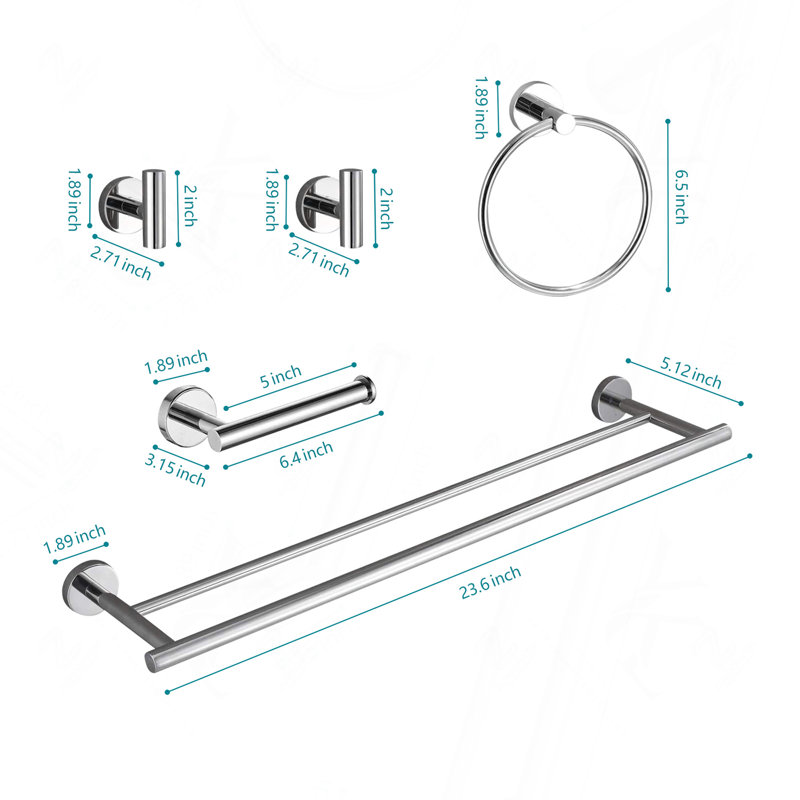Ensemble de quincaillerie de porte-serviettes de salle de bain 5 pièces, Chrome chrome
