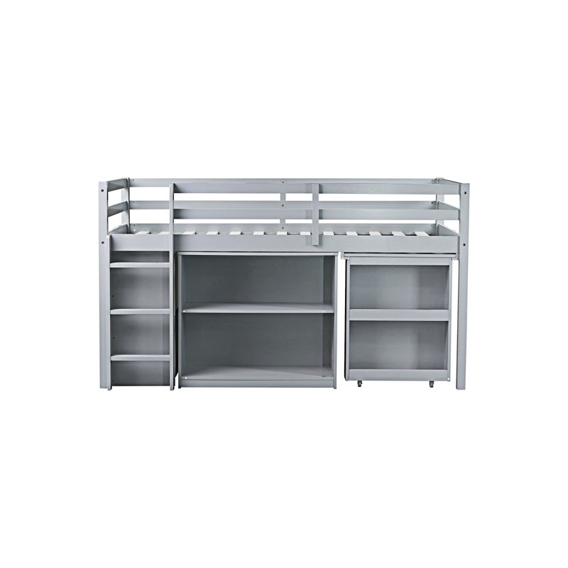 Loft Bed With Drawer,Shelf And Pulling -Out Desk
