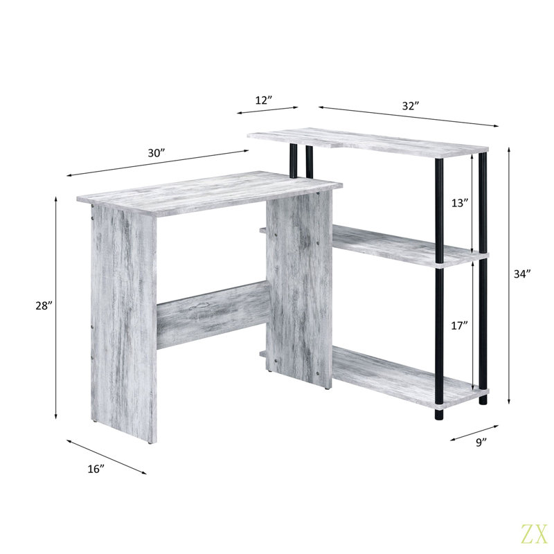 Rectangular Writing Desk With Side Shelf, White
